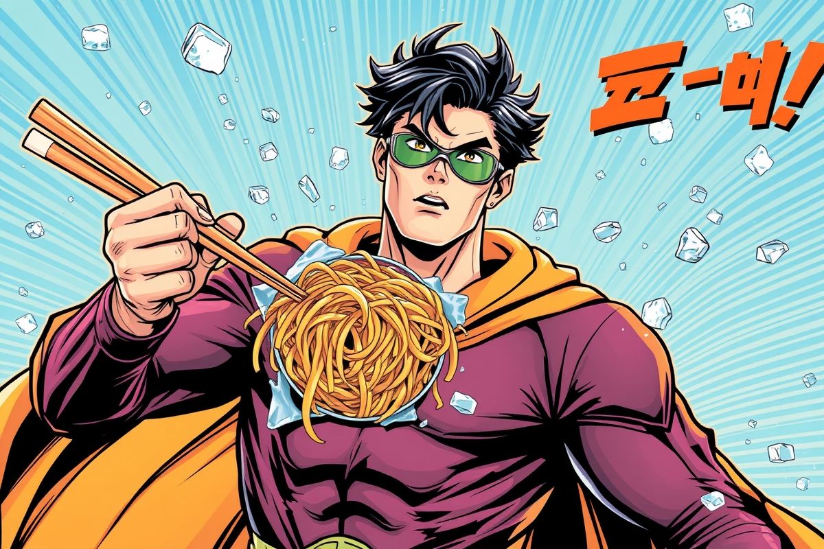 Naengmyeon superhero comic style