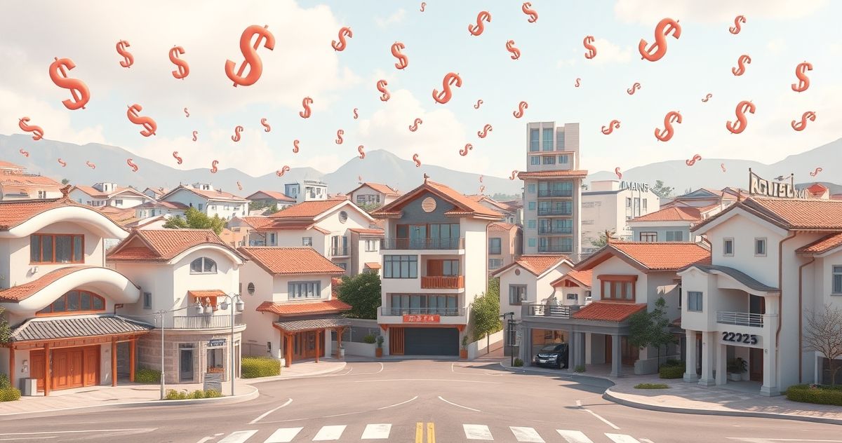 2025년 부동산 시장 정책 불확실성과 금리 인하 갈림길 3D 일러스트
