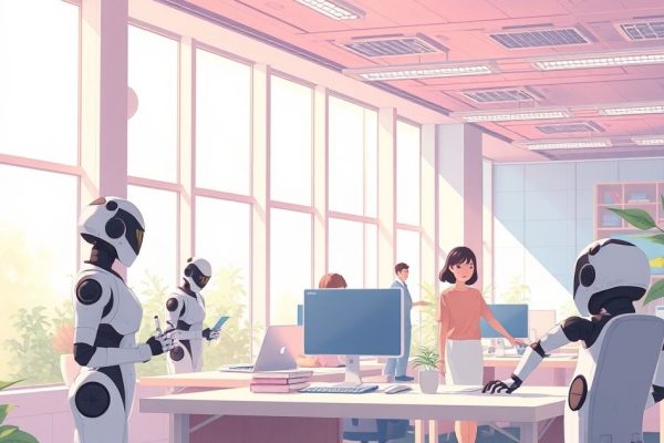 AI 에이전트와 인간의 협업을 표현한 지브리 스타일 일러스트
