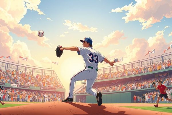 한화 이글스 와이스 투수의 역투를 표현한 지브리 스타일 야구 일러스트