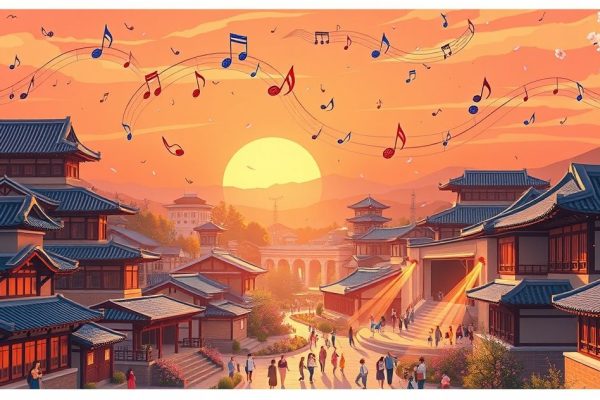 K-컬처 300조 시대 전망, 한류의 경제적 파급효과 확산 K-컬처 300조 시대 한류 경제적 파급효과 지브리 스타일 일러스트