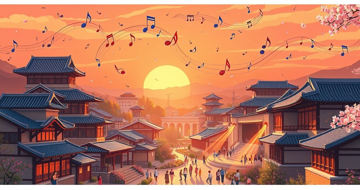 K-컬처 300조 시대 한류 경제적 파급효과 지브리 스타일 일러스트