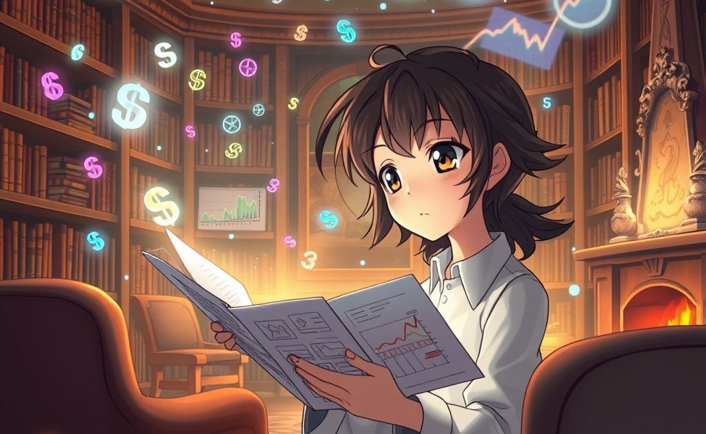 지브리 스타일로 그린 주식투자 학습 장면