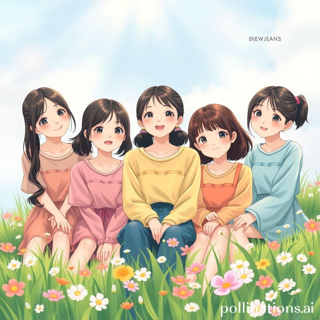 뉴진스 멤버들의 지브리 스타일 애니메이션 일러스트, K-pop 걸그룹