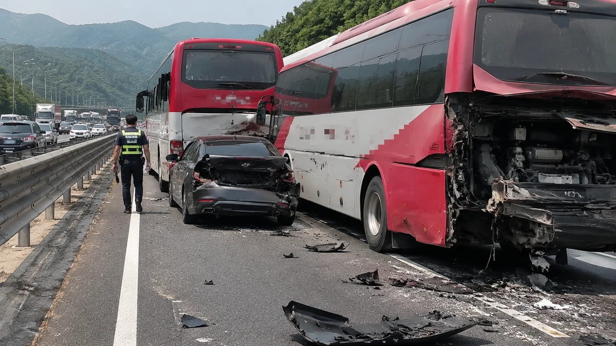 경부고속도로 죽전휴게소 부근 3중 추돌…버스 2대·승용차 1대, 5명 경상