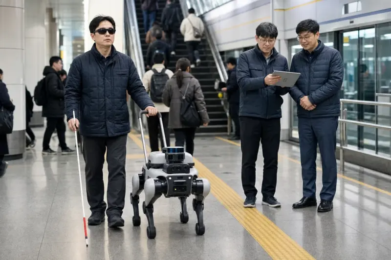 대전교통공사·ETRI, 노은역·월드컵경기장역서 시각장애인 길 안내 로봇 실증