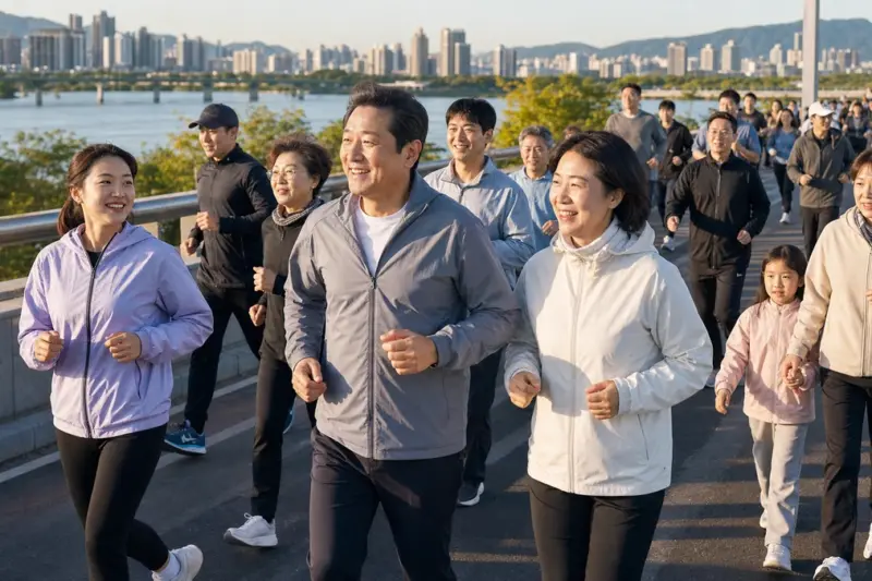오세훈 서울시장, 광진교 ‘쉬엄쉬엄 모닝’서 시민들과 2㎞ 걷고 달려