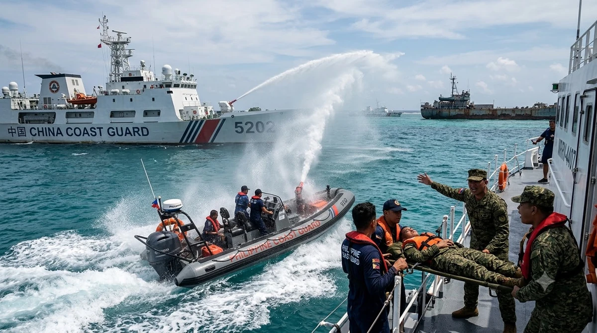China and Philippines Clash Over Water Cannon Incident During Soldier Evacuation in South China Sea